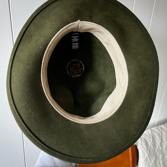 Duluth Trading Olive Green Wool Fedora Hat Lite Felt Water Repellent Crushable - Picture 8 of 12